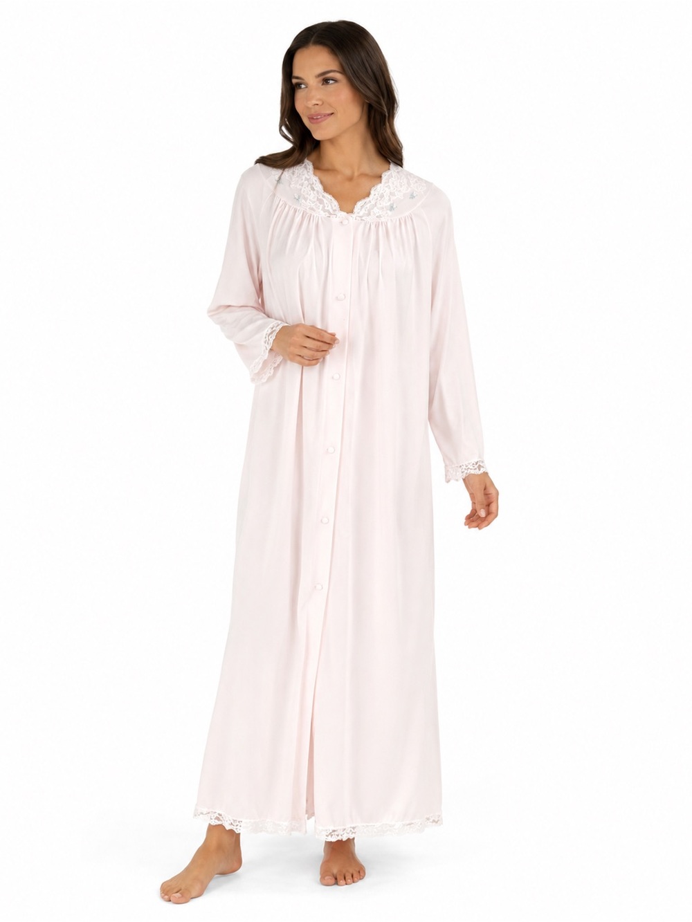 Vintage Shadowline Pink Nylon Lace Trim Housecoat Robe Medium